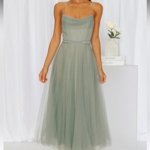 Beautiful sage tulle dress, great for a wedding or birthday brunch!